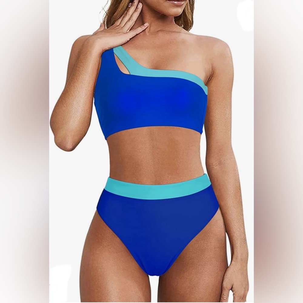 MOOSLOVER Women Cutout One Shoulder High Waisted Bikini High Cut Two Piece Swims